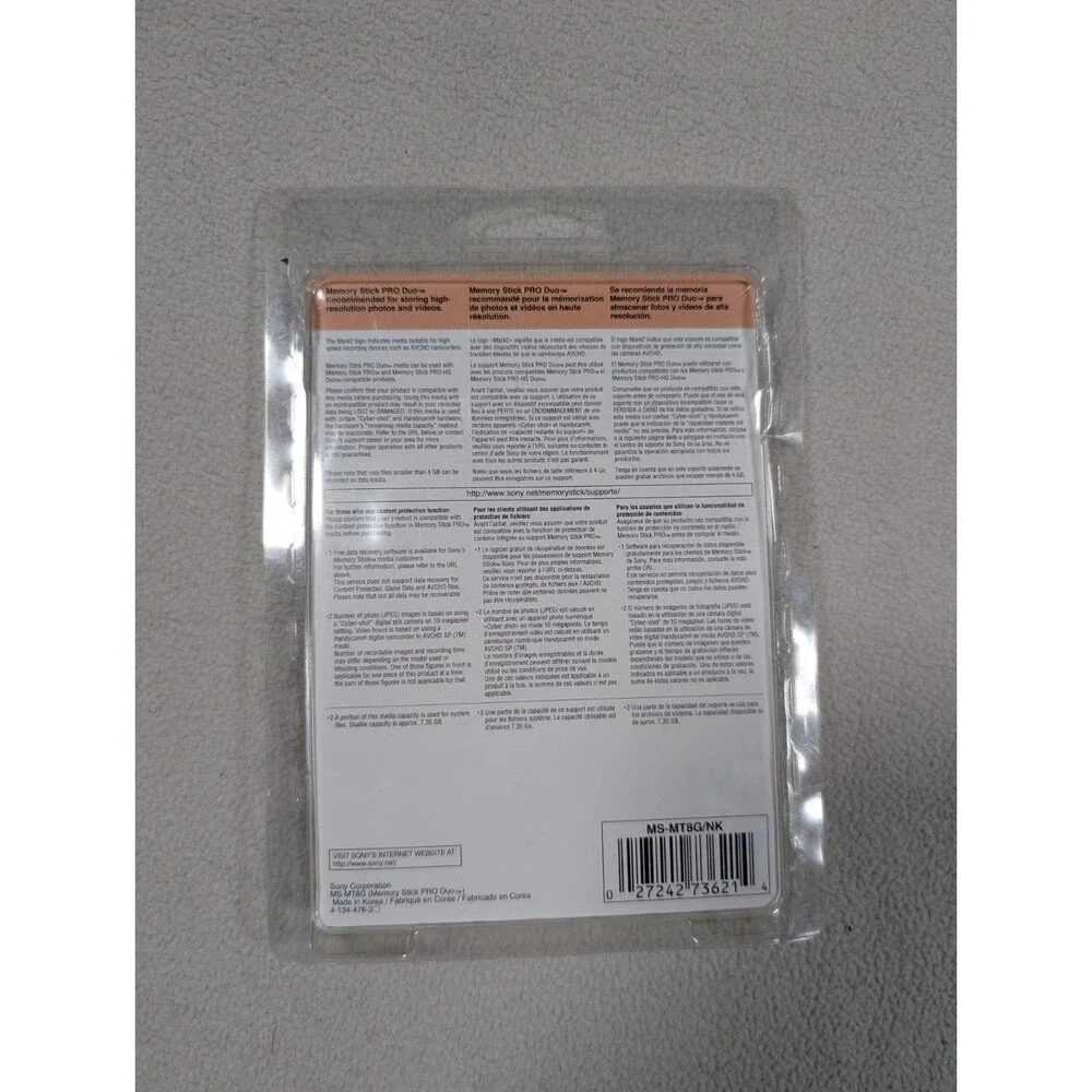 New Sealed Sony MSMT8G 8GB Mark2 Memory Stick PRO Duo (MS-MT8G/NK) PSP Camera